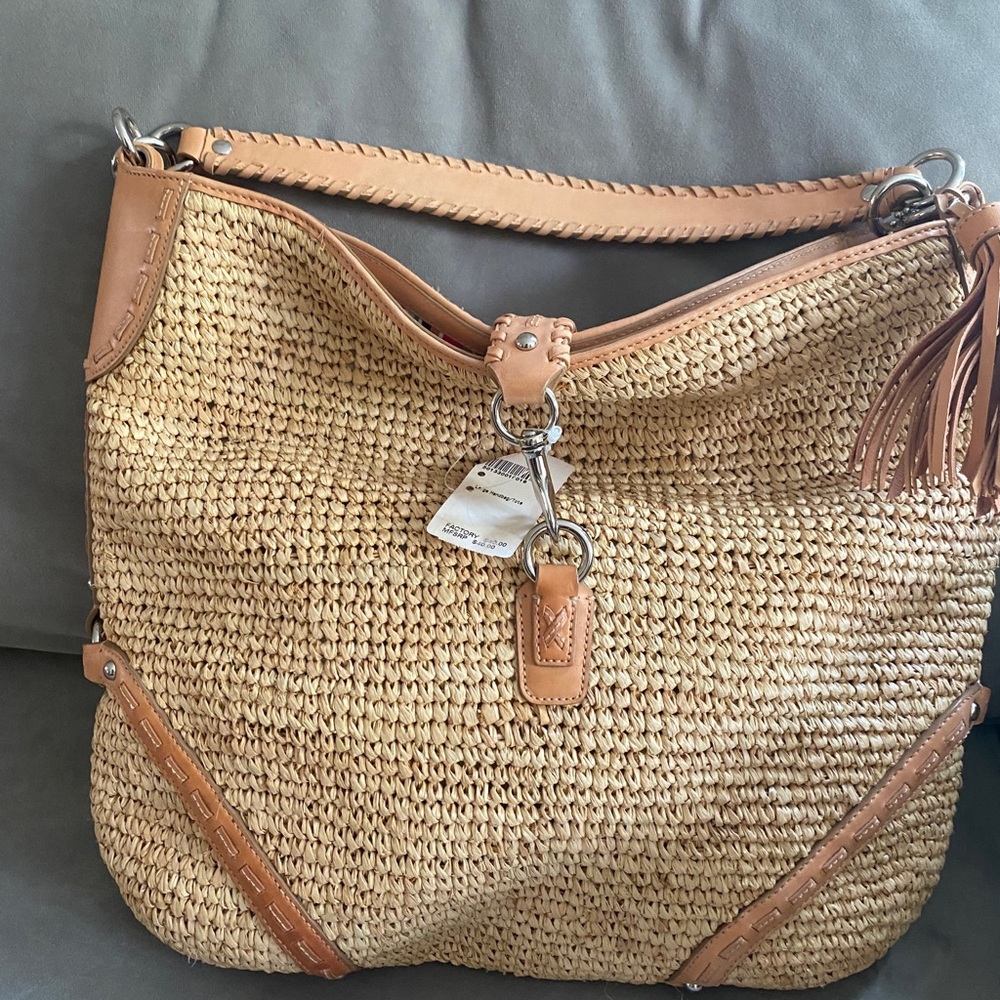 Large straw Coach tote